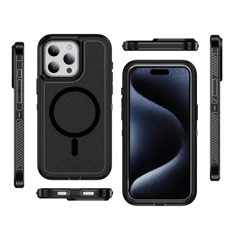 Für iPhone 14 Pro Case Matte TPU+PC Rutschfeste Seitenkante Handyhülle Kompatibel mit MagSafe - Schwarz+Schwarz