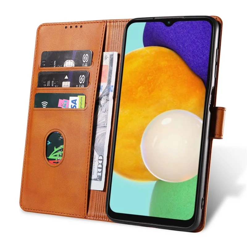 For Samsung Galaxy A15 4G / A15 5G Leather Cover Flip Stand Wallet Phone Case - Khaki
