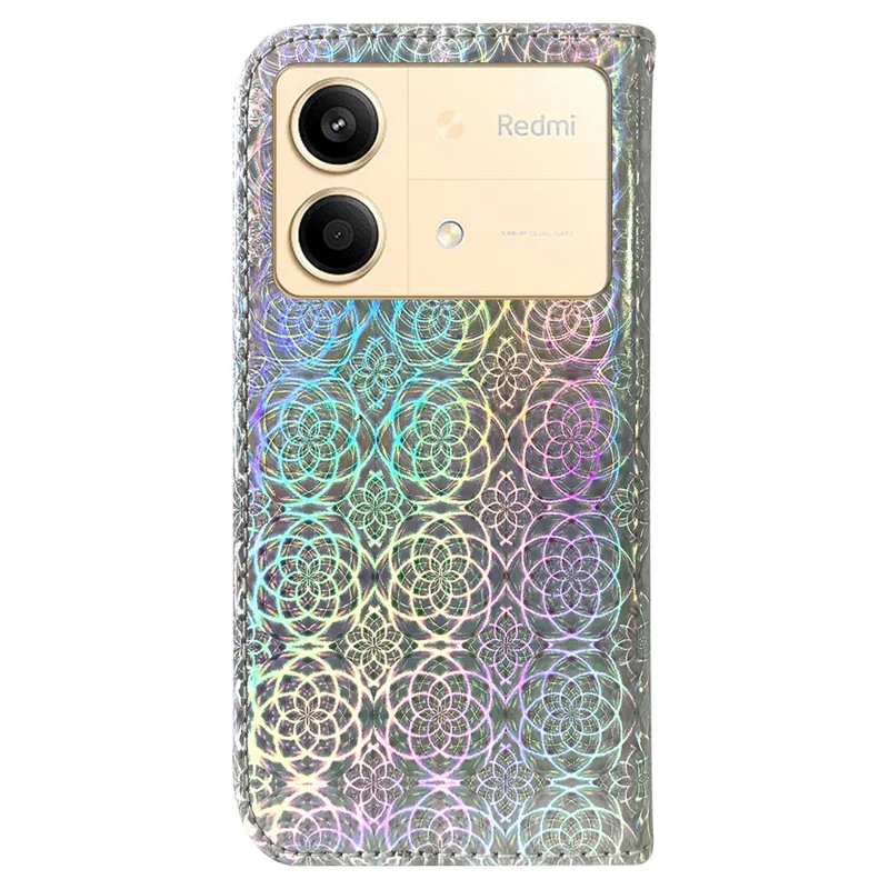 For Xiaomi Redmi Note 13R Pro 5G PU Leather Phone Case Dazzling Flower Pattern Mobile Phone Cover - Grey