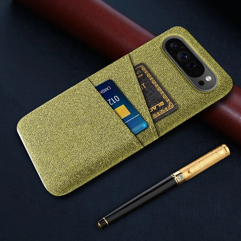 For Google Pixel 9 Pro XL Cell Phone Cases Dual Card Holder Cloth Texture Hard PC Cover - Red