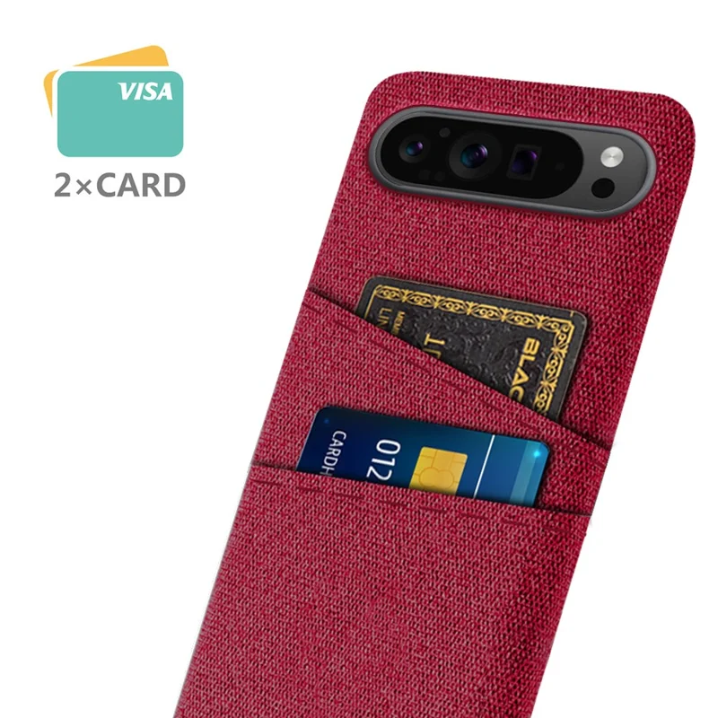 For Google Pixel 9 Pro XL Cell Phone Cases Dual Card Holder Cloth Texture Hard PC Cover - Red