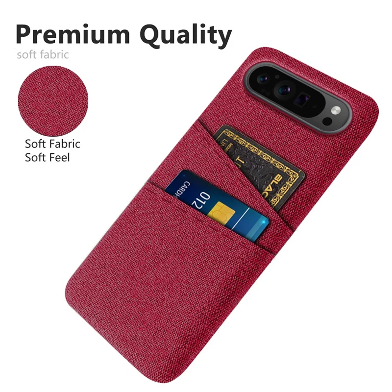 For Google Pixel 9 Pro XL Cell Phone Cases Dual Card Holder Cloth Texture Hard PC Cover - Red
