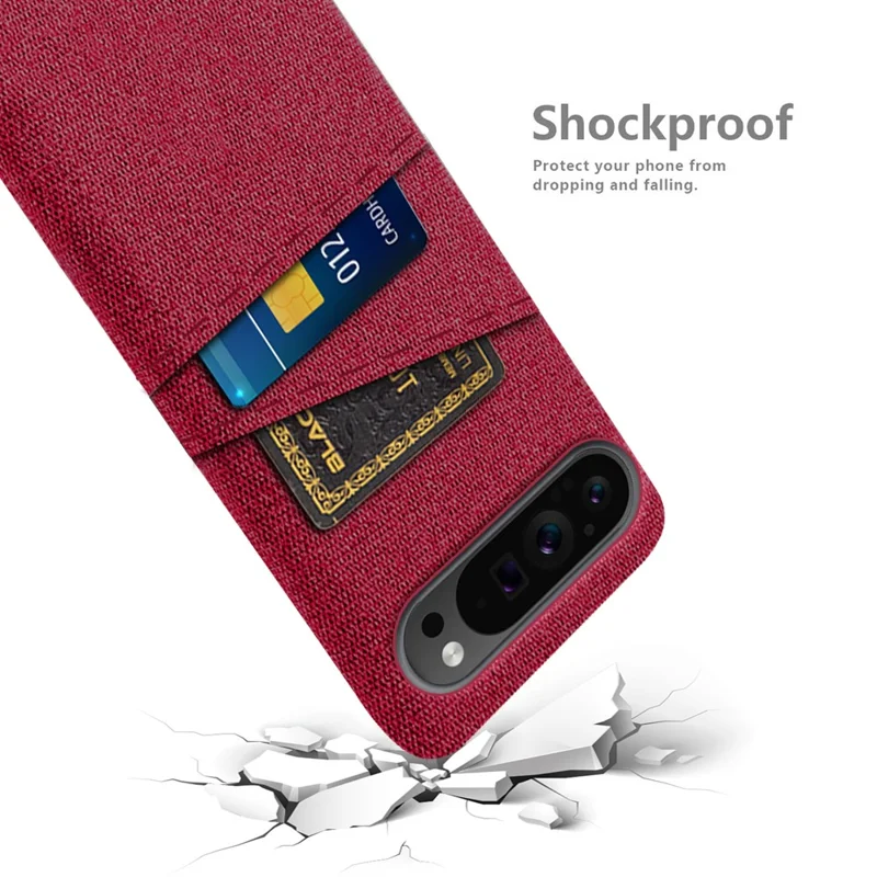 For Google Pixel 9 Pro XL Cell Phone Cases Dual Card Holder Cloth Texture Hard PC Cover - Red