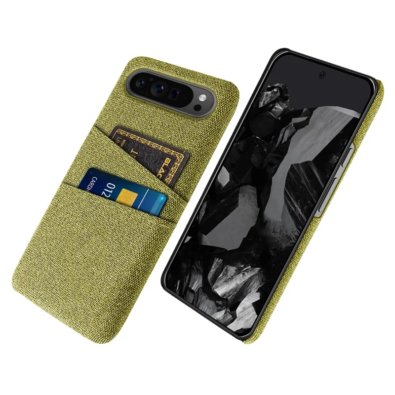 For Google Pixel 9 Pro XL Cell Phone Cases Dual Card Holder Cloth Texture Hard PC Cover - Red