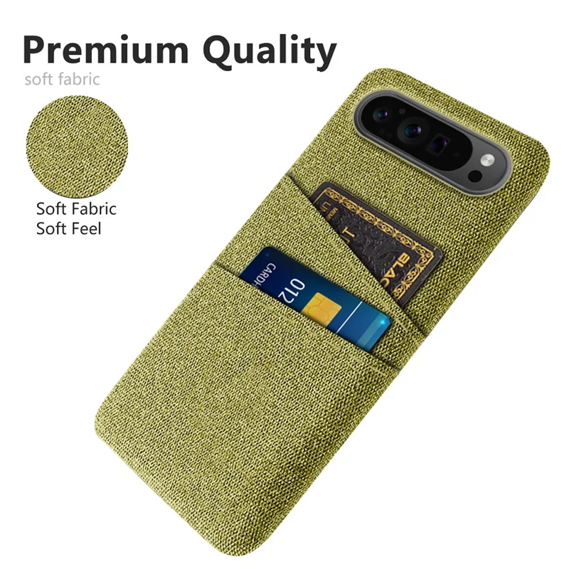 For Google Pixel 9 Pro XL Cell Phone Cases Dual Card Holder Cloth Texture Hard PC Cover - Red