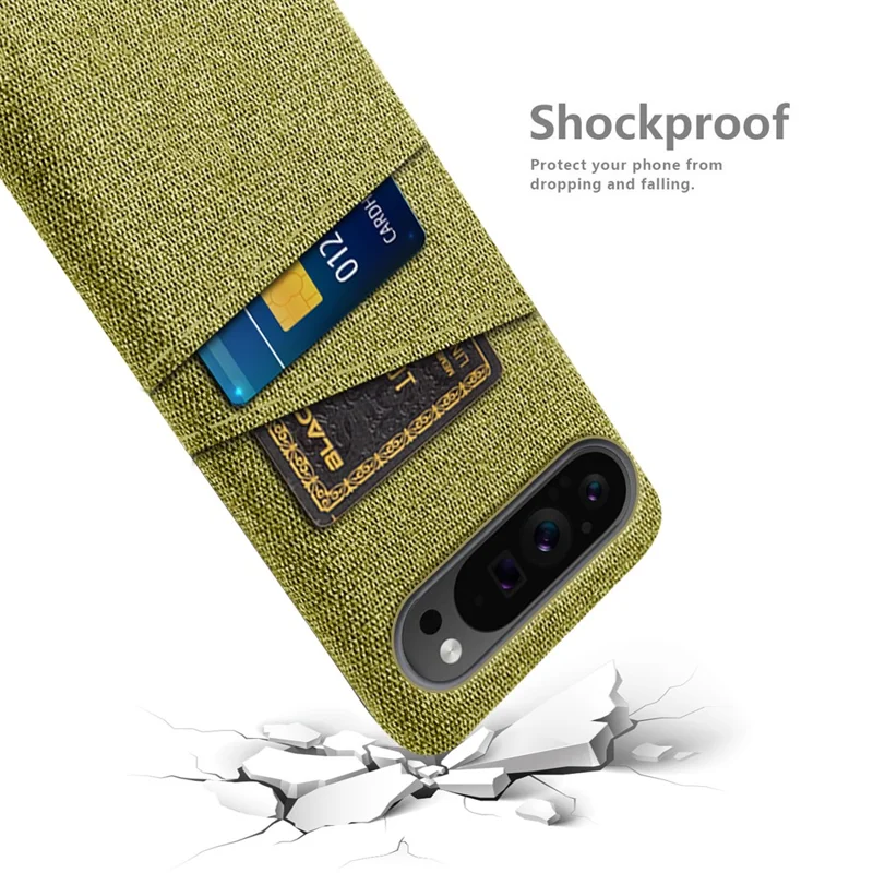 For Google Pixel 9 Pro XL Cell Phone Cases Dual Card Holder Cloth Texture Hard PC Cover - Red