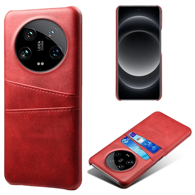 For Xiaomi 14 Ultra Mobile Phone Case PU Leather Coated PC Cover with 2 Card Slots - Red