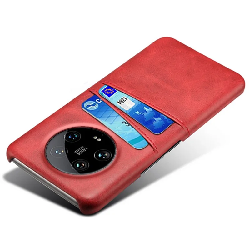 For Xiaomi 14 Ultra Mobile Phone Case PU Leather Coated PC Cover with 2 Card Slots - Red