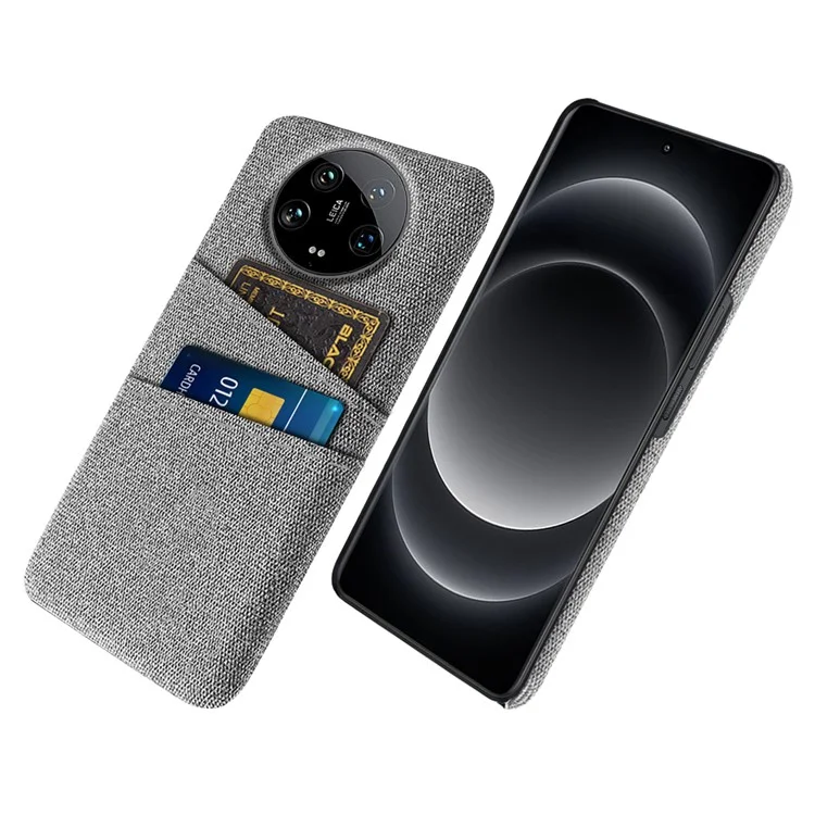 For Xiaomi 14 Ultra Case Cloth Texture Hard PC Phone Cover with Dual Card Slots - Light Grey