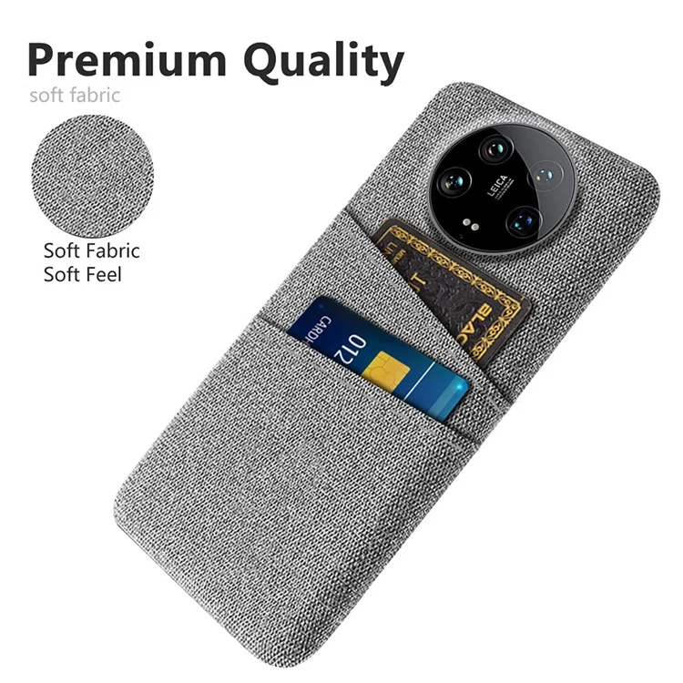For Xiaomi 14 Ultra Case Cloth Texture Hard PC Phone Cover with Dual Card Slots - Light Grey