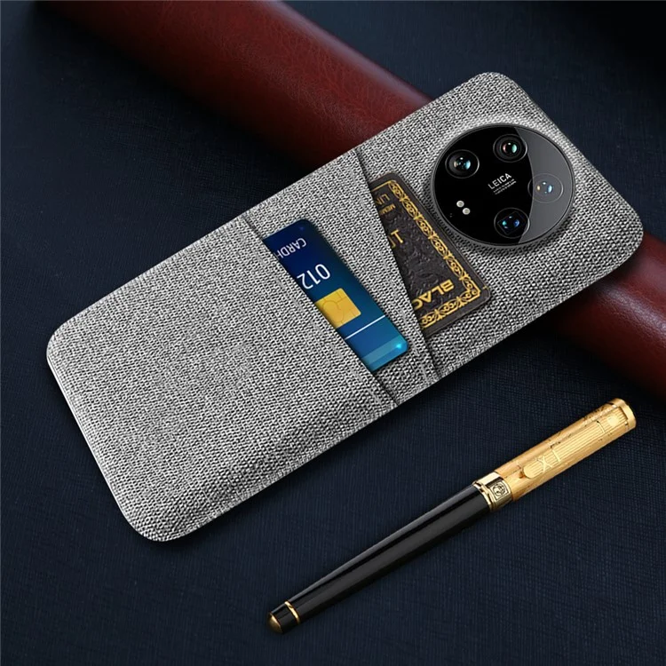 For Xiaomi 14 Ultra Case Cloth Texture Hard PC Phone Cover with Dual Card Slots - Light Grey