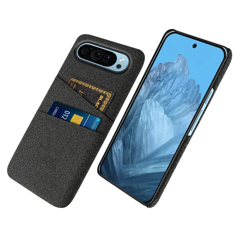 Obudowa na Google Pixel 9 / Pixel 9 Pro z 2 uchwytami na karty, pokrywa tylna z fakturą tkaniny - Czarny