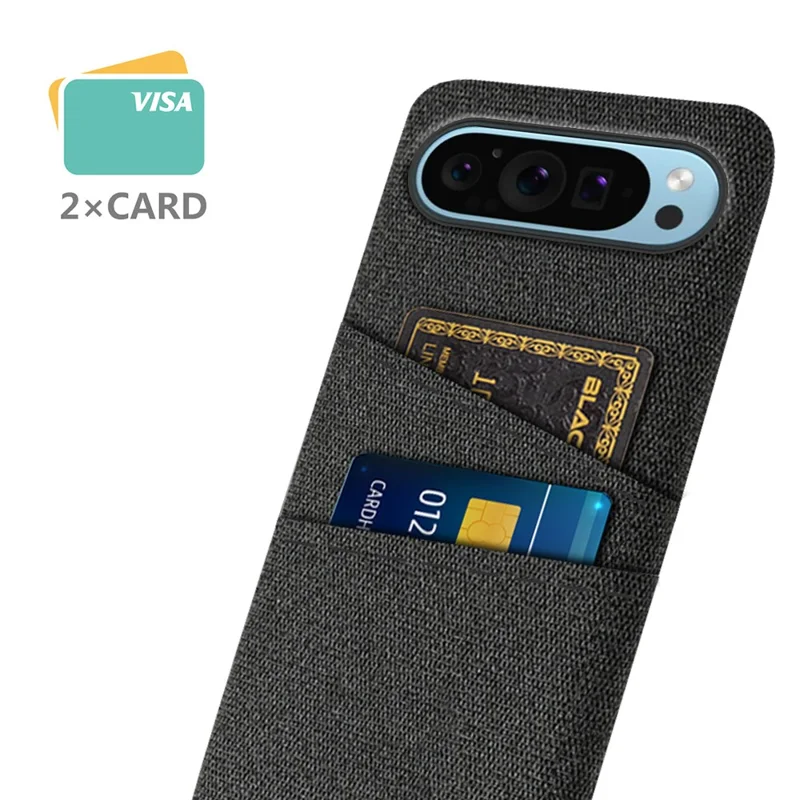 Obudowa na Google Pixel 9 / Pixel 9 Pro z 2 uchwytami na karty, pokrywa tylna z fakturą tkaniny - Czarny