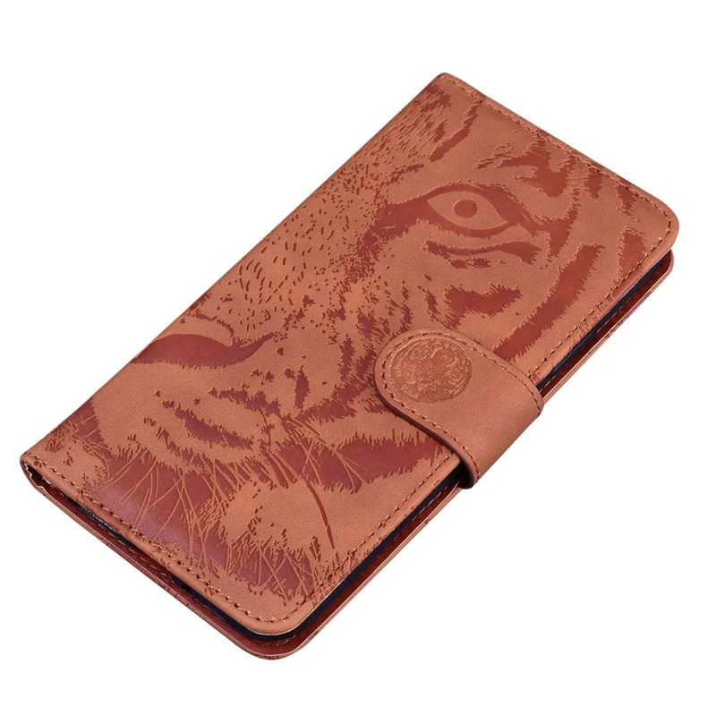 PU Leather Phone Stand Shell for Xiaomi Poco X6 Pro 5G / Redmi K70E 5G Cover Tiger Imprinted Pattern Case - Brown