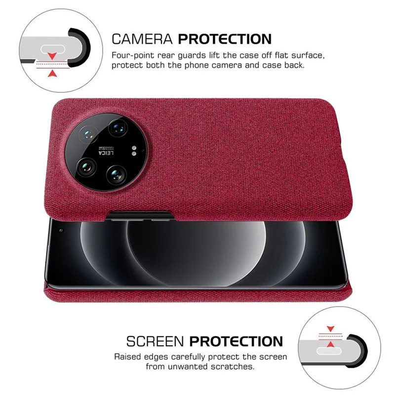 For Xiaomi 14 Ultra Shockproof Case PC+Cloth Slim Mobile Phone Cover - Red