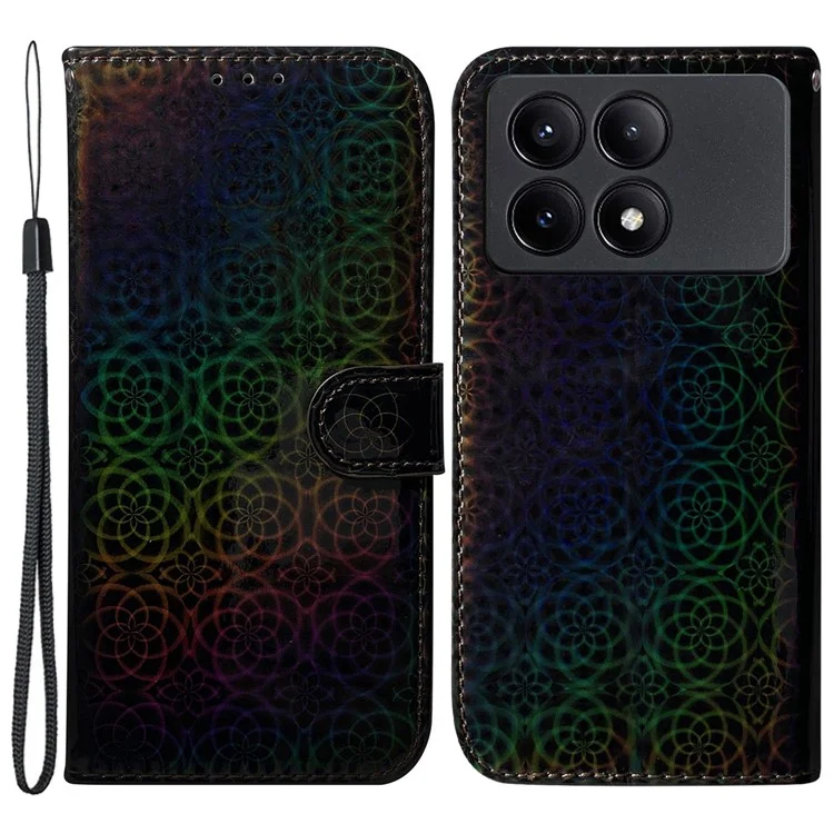 For Xiaomi Redmi K70E 5G / Poco X6 Pro 5G PU Leather Phone Cover Shockproof Dazzling Flower Pattern Case - Black