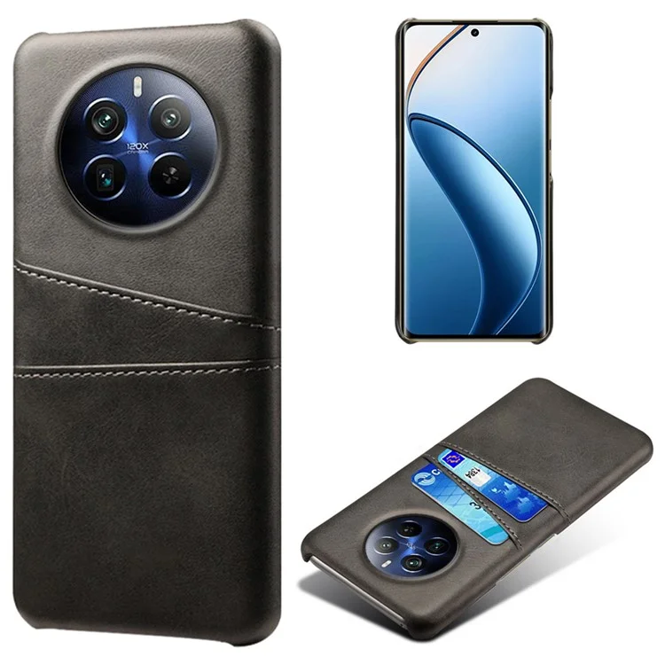Phone Case for Realme 12 Pro 5G / 12 Pro+ 5G Shell Leather+PC Dual Card Slots Back Cover - Black