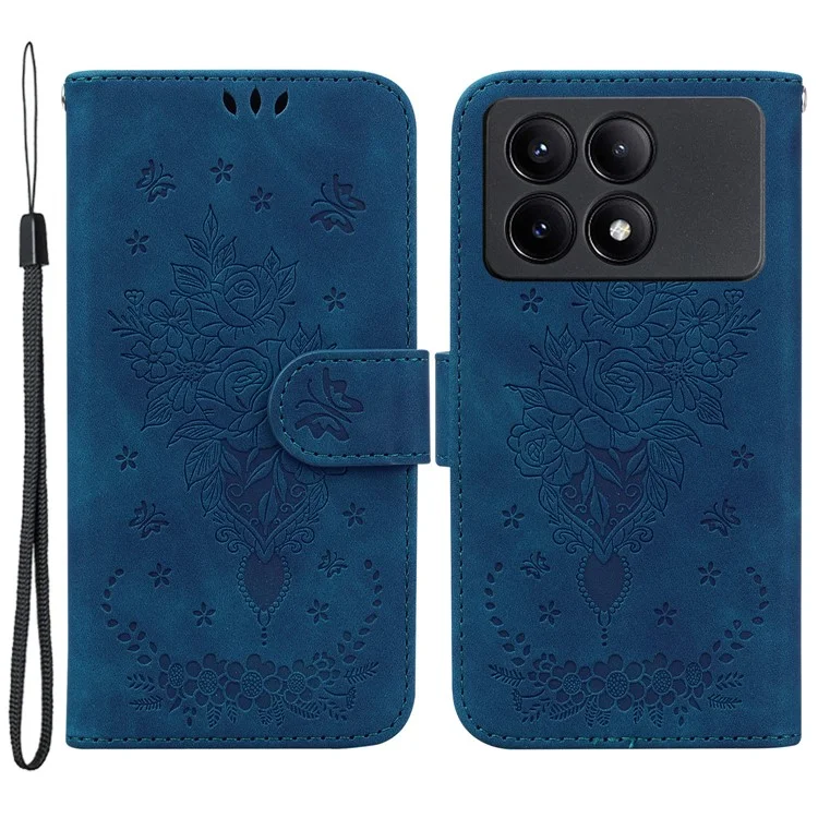 For Xiaomi Redmi K70E 5G / Poco X6 Pro 5G Leather Case Flower Pattern Wallet Style Phone Protector - Blue