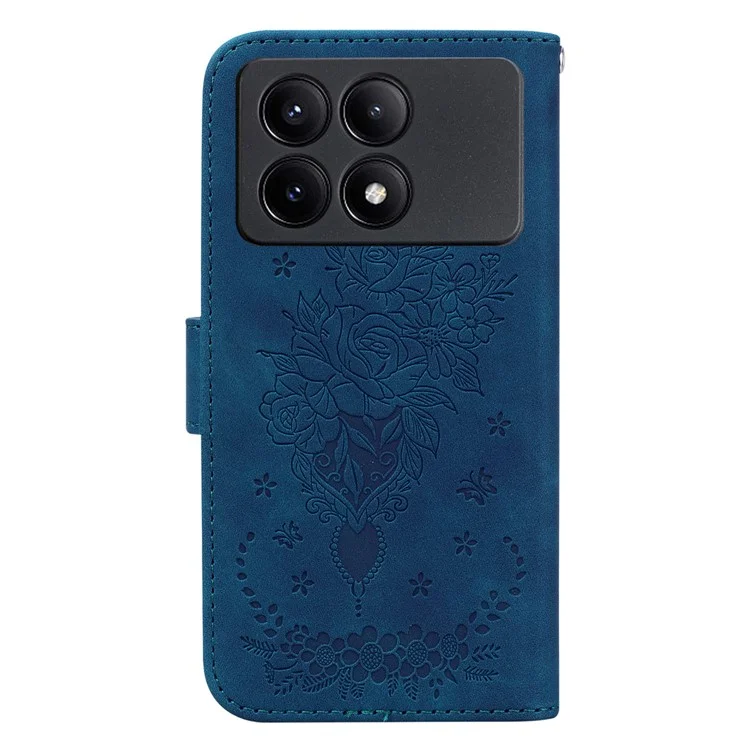For Xiaomi Redmi K70E 5G / Poco X6 Pro 5G Leather Case Flower Pattern Wallet Style Phone Protector - Blue