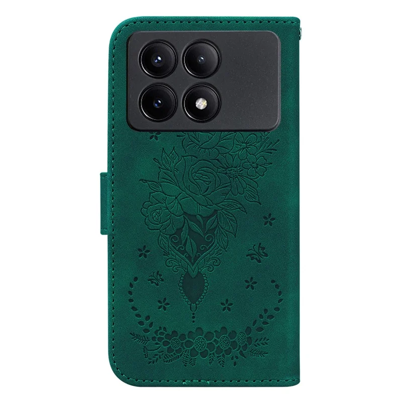 For Xiaomi Redmi K70E 5G / Poco X6 Pro 5G Leather Case Flower Pattern Wallet Style Phone Protector - Green