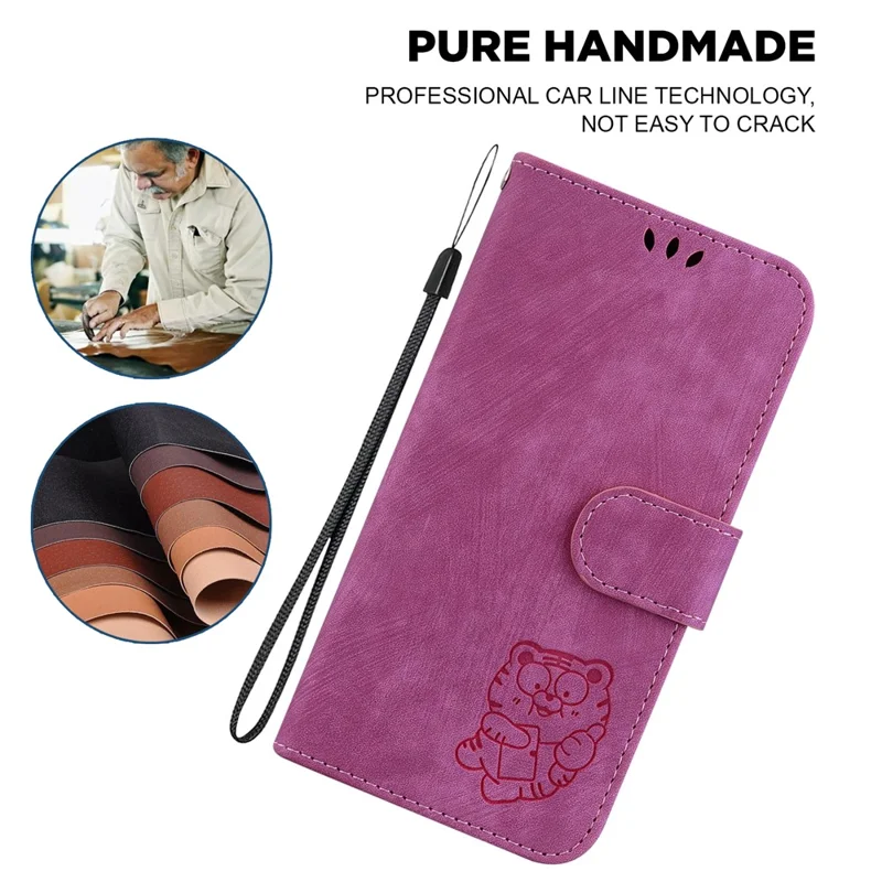 For Xiaomi Redmi A3 / Poco C61 4G Case Leather Protective Cover Tiger Imprint Phone Shell with Hand Strap - Red
