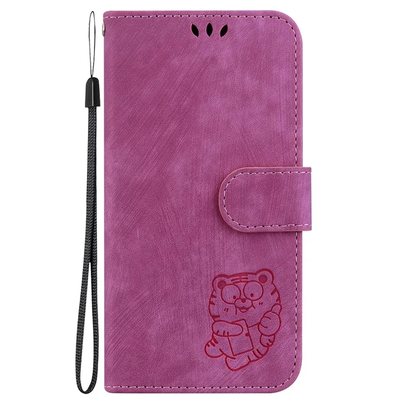 For Xiaomi Redmi A3 / Poco C61 4G Case Leather Protective Cover Tiger Imprint Phone Shell with Hand Strap - Red