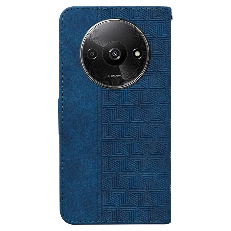 For Xiaomi Redmi A3 / Poco C61 4G Cell Phone Case Leather Cover Phone Protective Shell Geometry Design - Blue