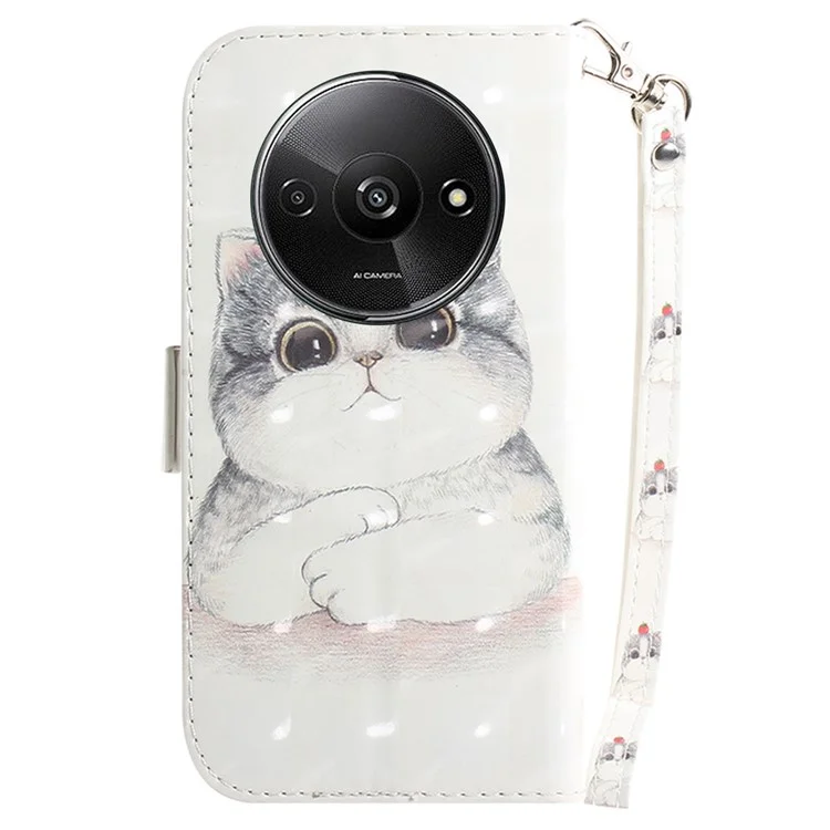 Für Xiaomi Redmi A3 / Poco C61 4G Case Pattern bedruckter Lederhandy-Schutz mit Trageriemen - Süße Katze