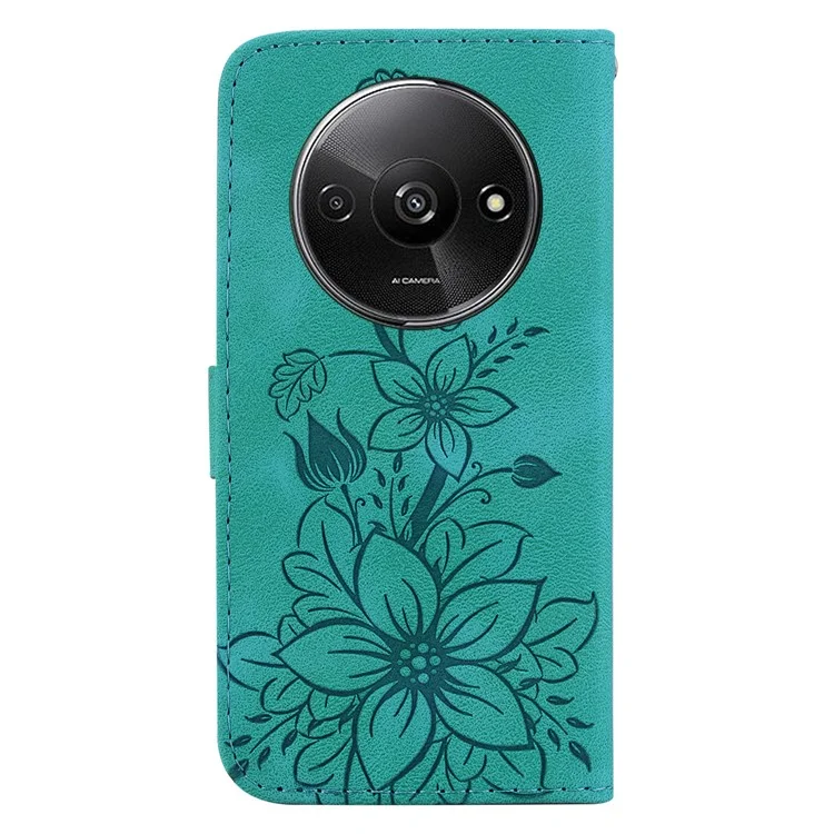 Para Xiaomi Redmi A3 / Poco C61 4G Capa de Telefone Celular Impressão de Flor Capa de Telefone de Couro - Verde