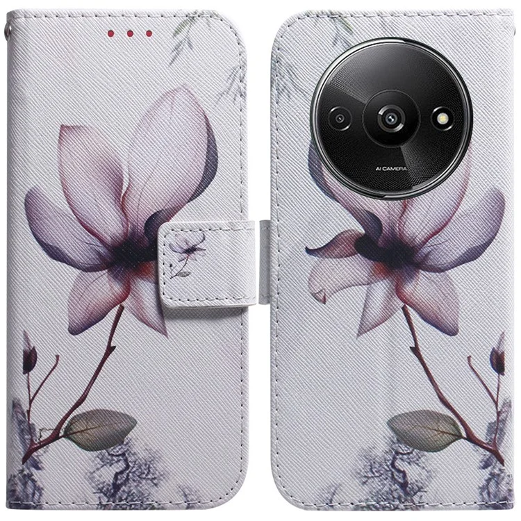 Per Xiaomi Redmi A3 / Poco C61 4G Custodia Magnetica Antiurto Stampa Motivo Custodia con Supporto - Fiore Rosa