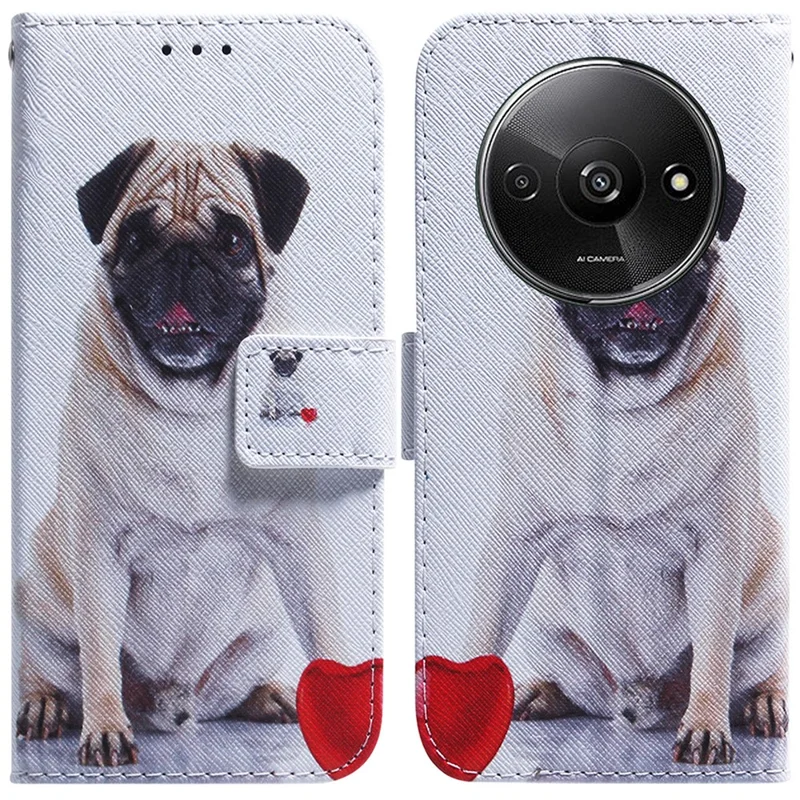 For Xiaomi Redmi A3 / Poco C61 4G Magnetic Case Shock-Absorbent Pattern Printing Phone Stand Cover - Dog
