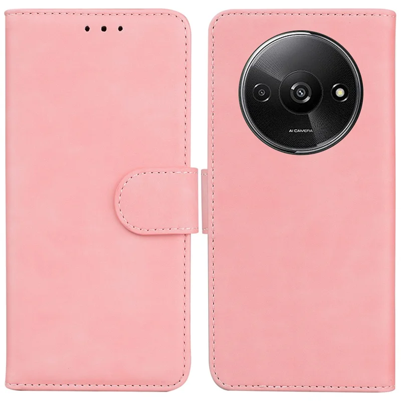 For Xiaomi Redmi A3 / Poco C61 4G Cell Phone Case PU Leather Drop-proof Cover Pure Color Phone Stand - Pink