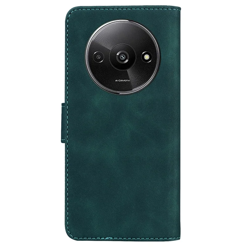 For Xiaomi Redmi A3 / Poco C61 4G Cell Phone Case PU Leather Drop-proof Cover Pure Color Phone Stand - Green