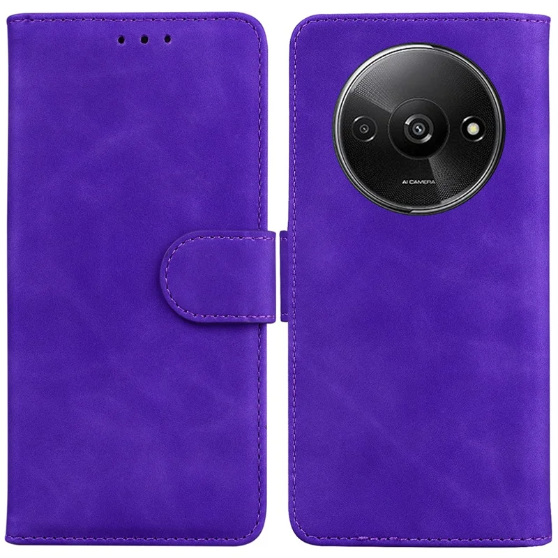 For Xiaomi Redmi A3 / Poco C61 4G Cell Phone Case PU Leather Drop-proof Cover Pure Color Phone Stand - Purple