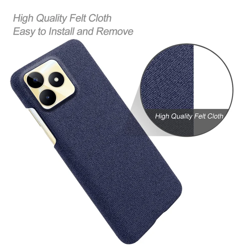 For Realme Narzo N53 4G Cell Phone Cases Shock-absorbing PC+Cloth Back Cover - Blue