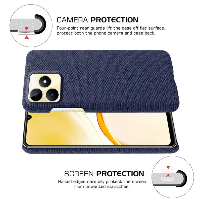 For Realme Narzo N53 4G Cell Phone Cases Shock-absorbing PC+Cloth Back Cover - Blue
