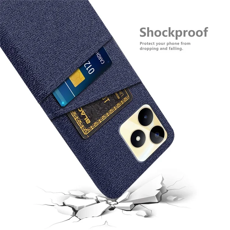 Für Realme Narzo N53 4G Dual Card Holder Handy-Hülle Stofftextur Harte PC-Abdeckung - Blau