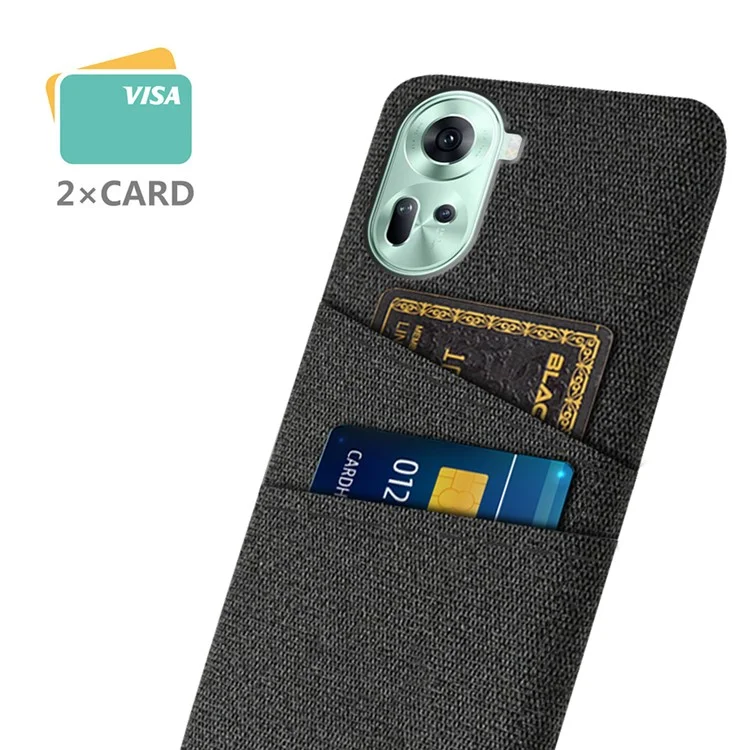 Back Cover for Oppo Reno11 5G (Global) Dual Card Holder Cloth Texture Hard PC Cell Phone Case - Black