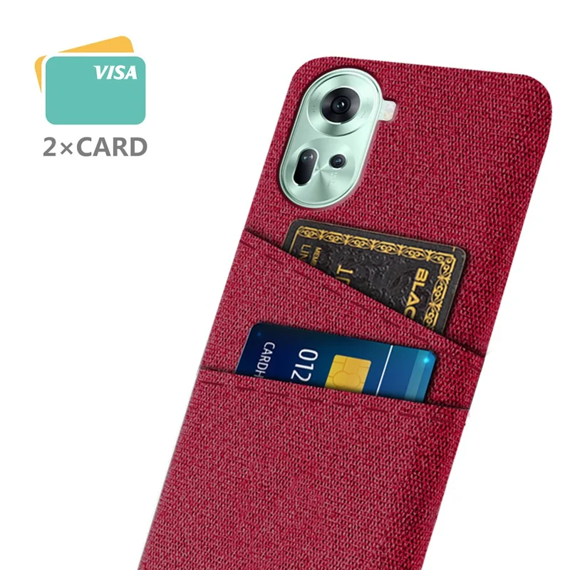 Back Cover for Oppo Reno11 5G (Global) Dual Card Holder Cloth Texture Hard PC Cell Phone Case - Red