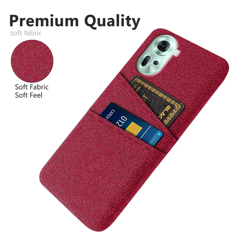 Back Cover for Oppo Reno11 5G (Global) Dual Card Holder Cloth Texture Hard PC Cell Phone Case - Red