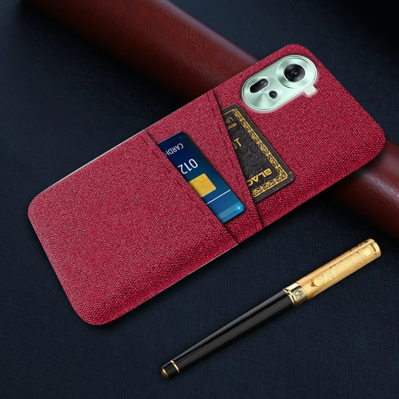 Back Cover for Oppo Reno11 5G (Global) Dual Card Holder Cloth Texture Hard PC Cell Phone Case - Red