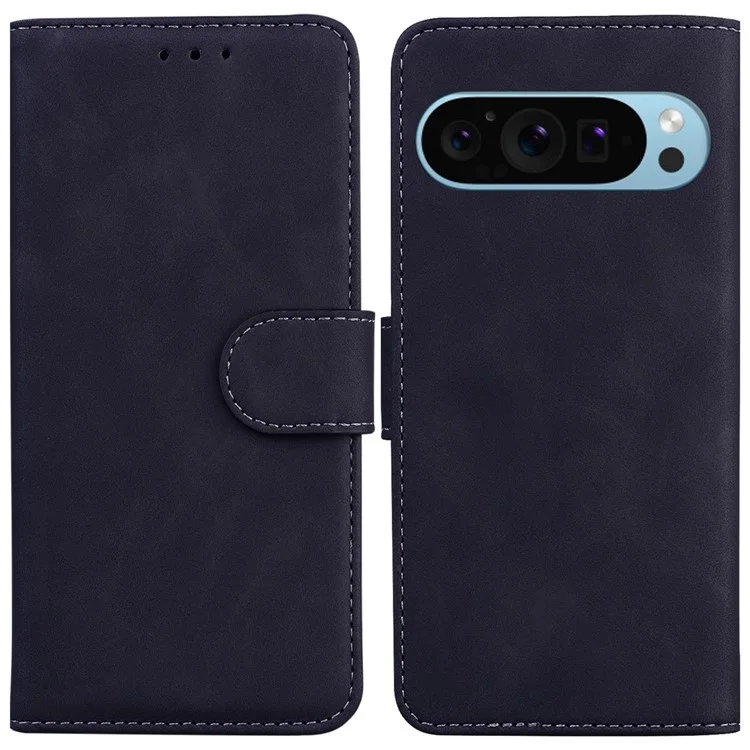 For Google Pixel 9 Pro XL Cover PU Leather Case Pure Color Wallet Cover Protective Phone Stand - Black