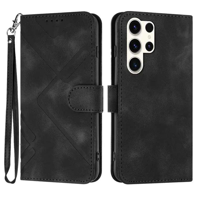 YX0040 For Samsung Galaxy S24 Ultra Cell Phone Case Imprinted Leather Shockproof Wallet Phone Cover - Black
