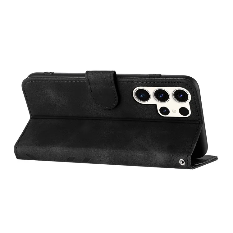 YX0040 For Samsung Galaxy S24 Ultra Cell Phone Case Imprinted Leather Shockproof Wallet Phone Cover - Black