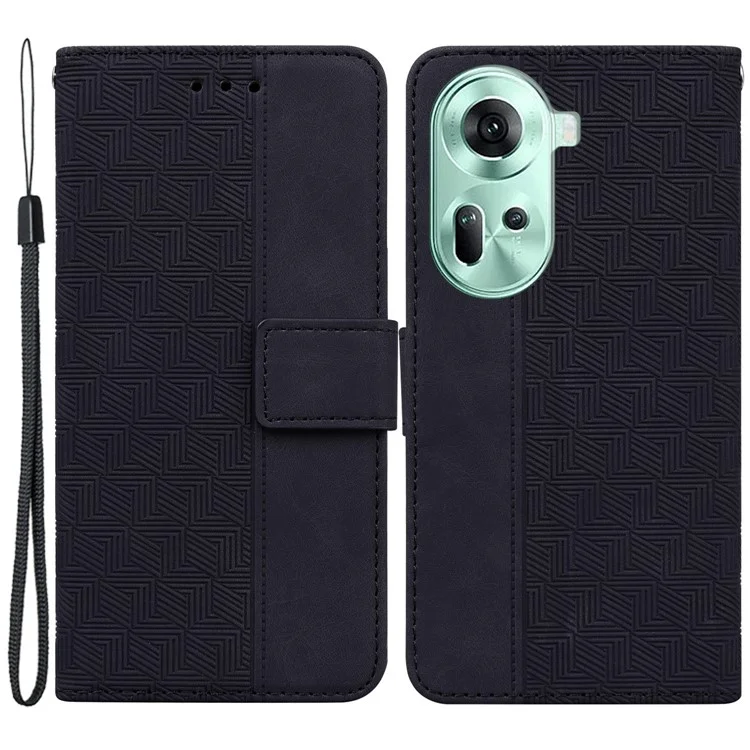 For Oppo Reno11 5G (Global) Cell Phone Case Anti-drop Imprinted PU Leather Wallet Cover - Black