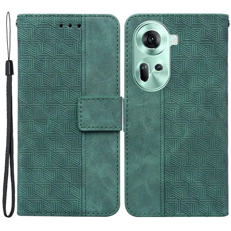 For Oppo Reno11 5G (Global) Cell Phone Case Anti-drop Imprinted PU Leather Wallet Cover - Green