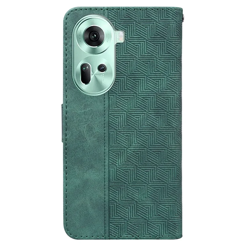 For Oppo Reno11 5G (Global) Cell Phone Case Anti-drop Imprinted PU Leather Wallet Cover - Green