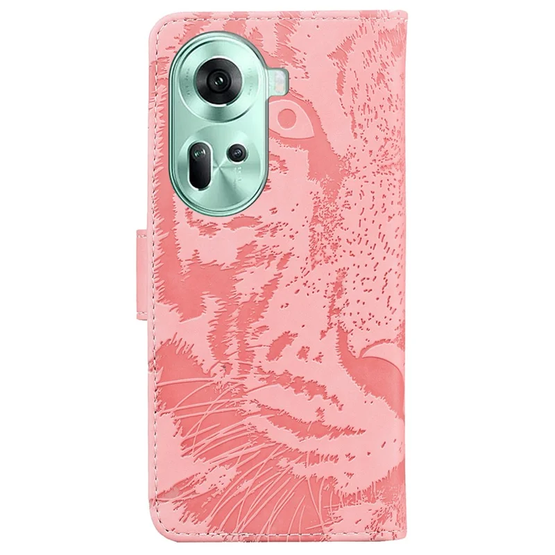 Para Oppo Reno11 5G (Global) Case Tiger Imprint Leather Wallet Shockproof Cell Phone Cover - Pink