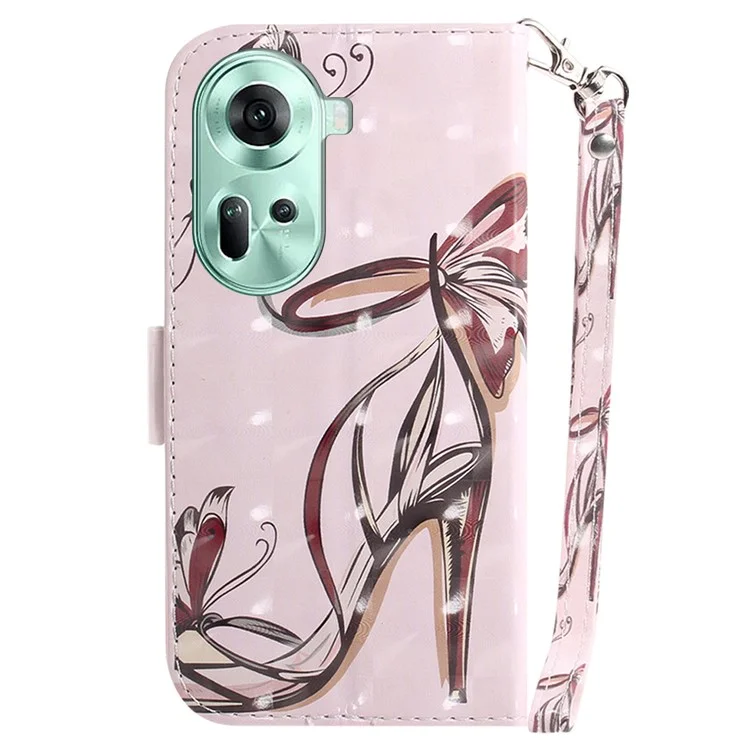 For Oppo Reno11 5G (Global) Case Pattern Printed Anti-Scratch Leather Phone Cover with Strap - Butterfly High Heels