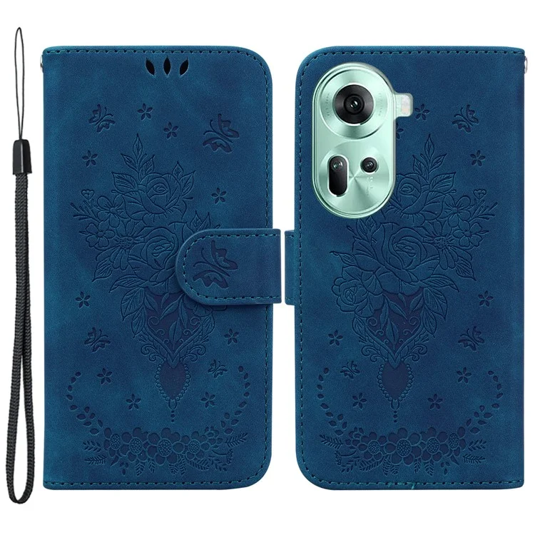 Per Oppo Reno11 5G (Globale) Custodia Portafoglio Disegno a Fiori Modello Pelle PU Telefono Cover - Blu